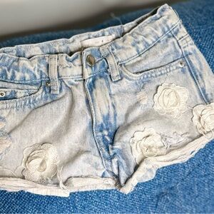 Zara Blue and White Jean Shorts Distressed Cut-Off Style